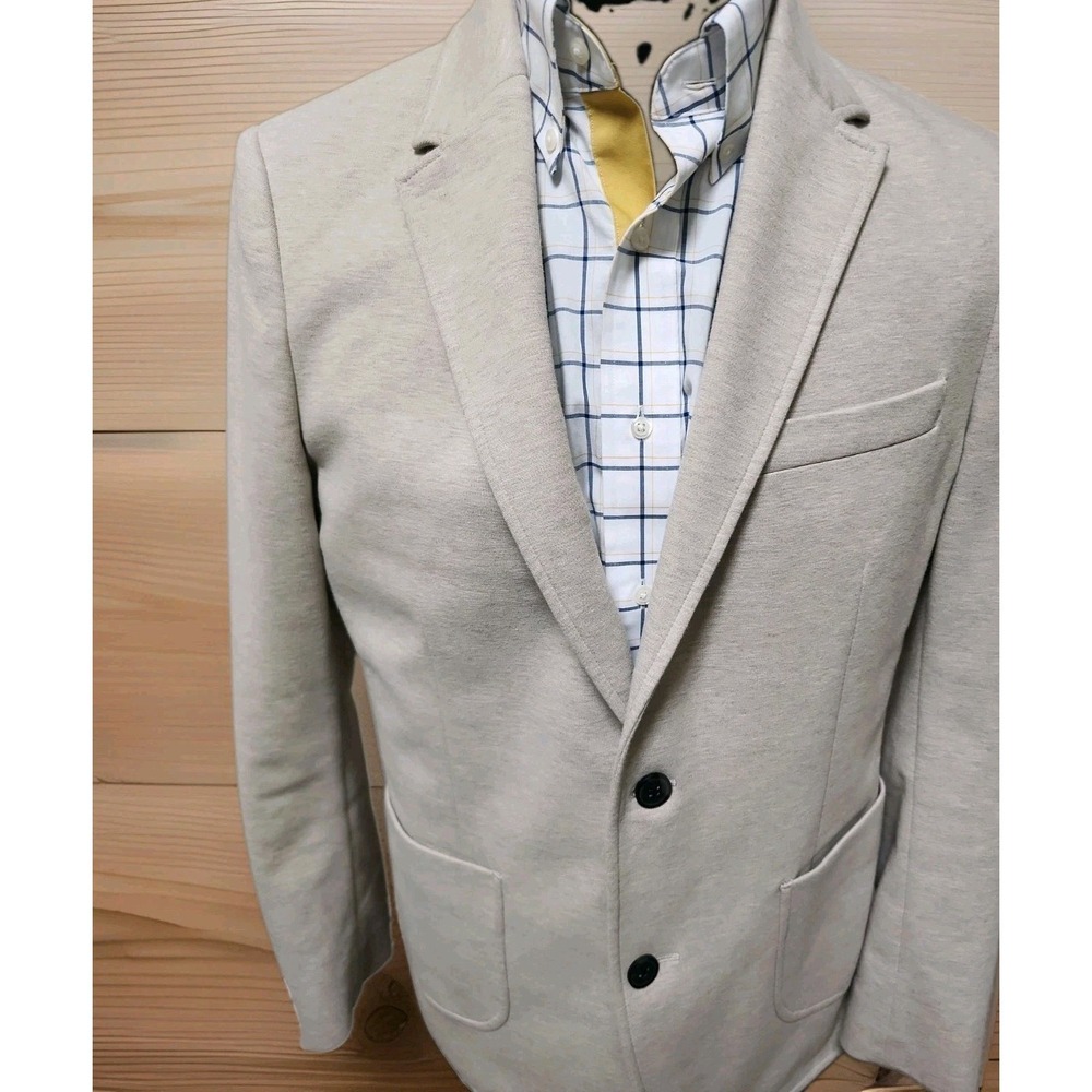 01.ALGO Mens Knit Blazer Jacket Oatmeal Heather Two Button Cotton Blend Medium